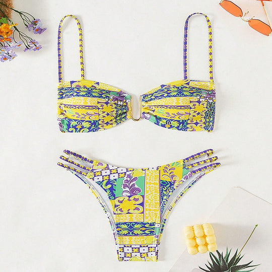 Damen Bandeau-Bikini mit verspieltem floralem Design R&B