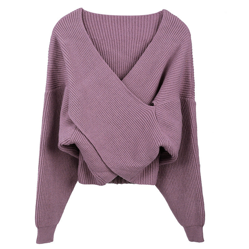 Damen cropped Wickelpullover aus strukturiertem Material R&B