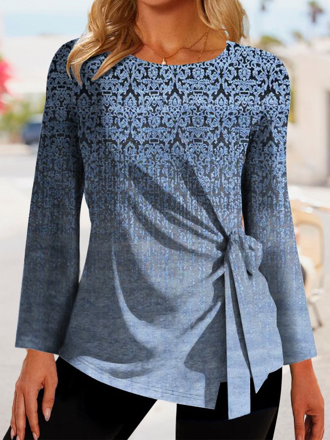 Damen Elegantes Oberteil mit Knoten-Detail und grafischem Muster R&B