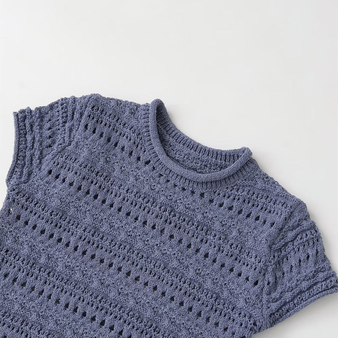 Damen Häkeloberteil mit strukturiertem Design und kurzen Ärmeln R&B