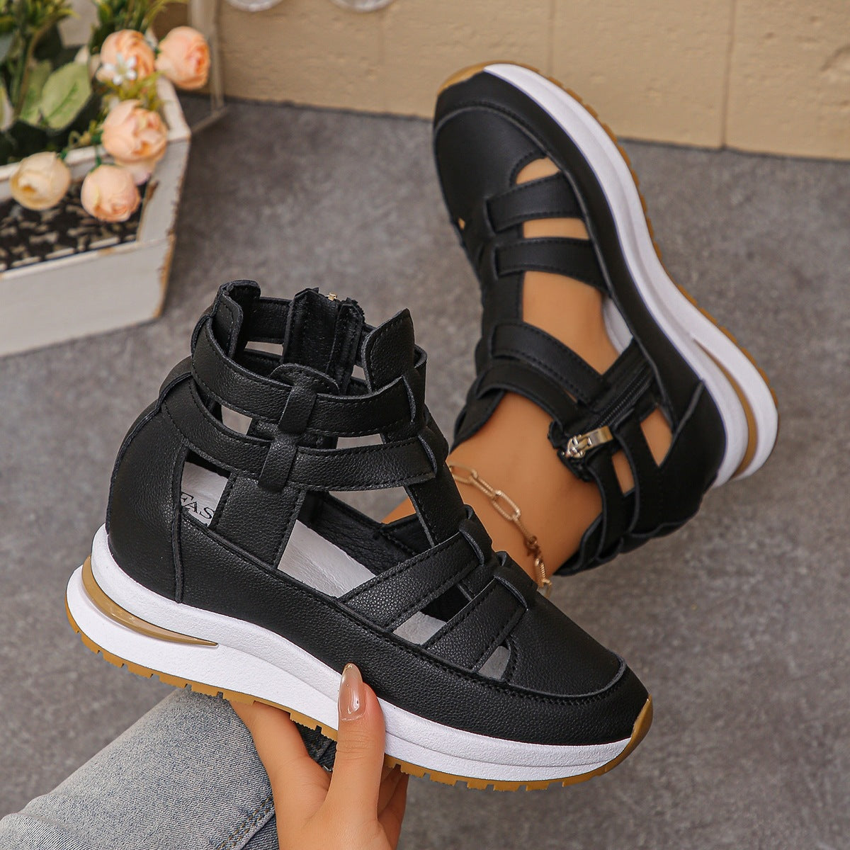 Damen sportive Sneaker-Sandalen mit atmungsaktiven Riemen und rutschfester Sohle R&B