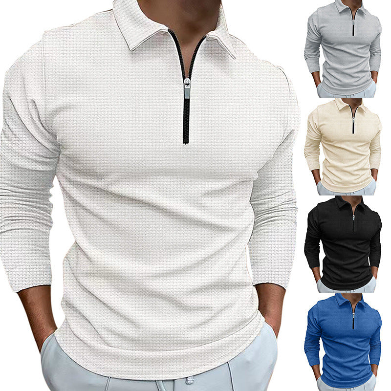 Herren Langarm Polo-Shirt mit modernem Reißverschluss und atmungsaktiver Struktur R&B