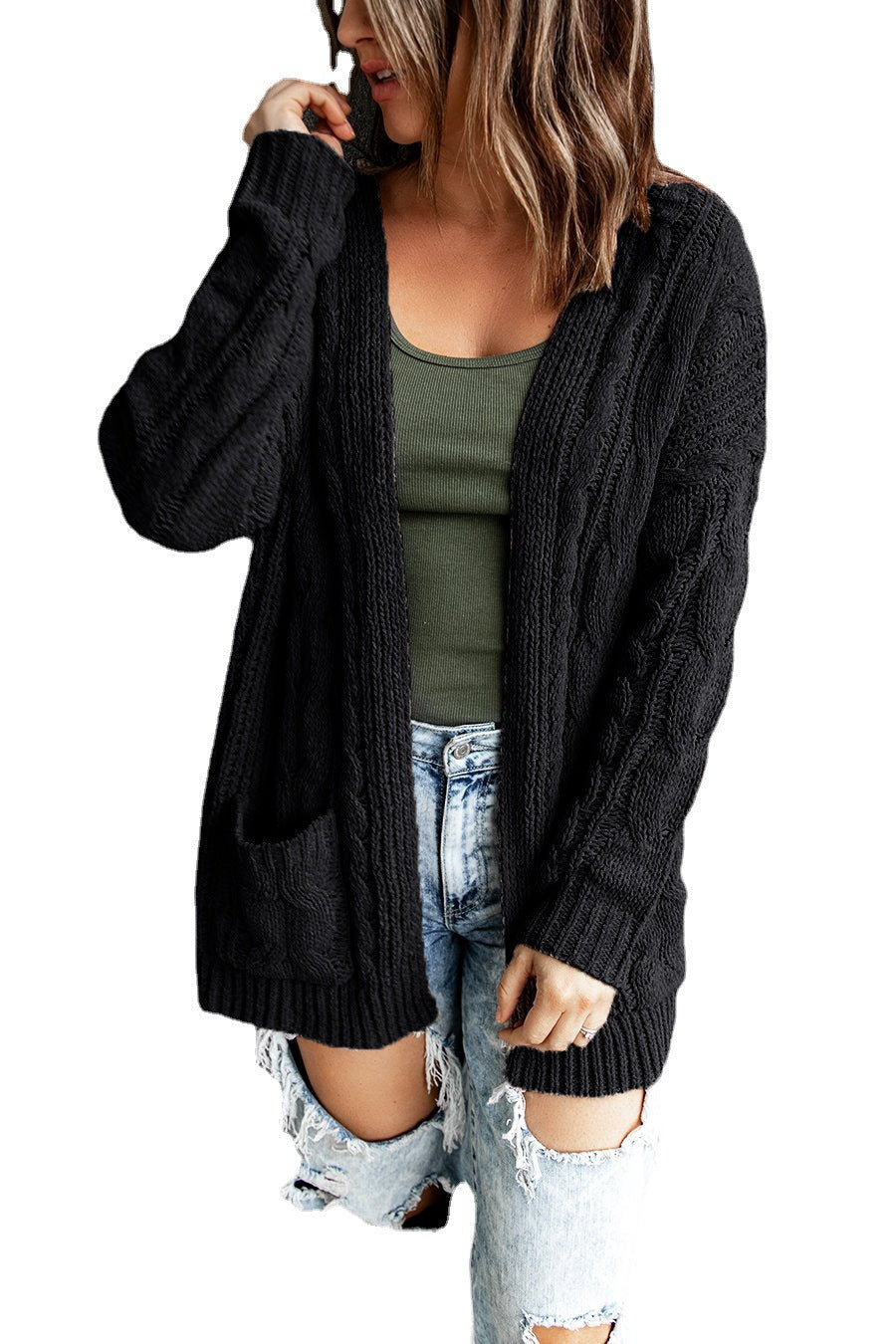 Damen Strickjacke mit voluminösen Ärmeln und tiefen Taschen R&B