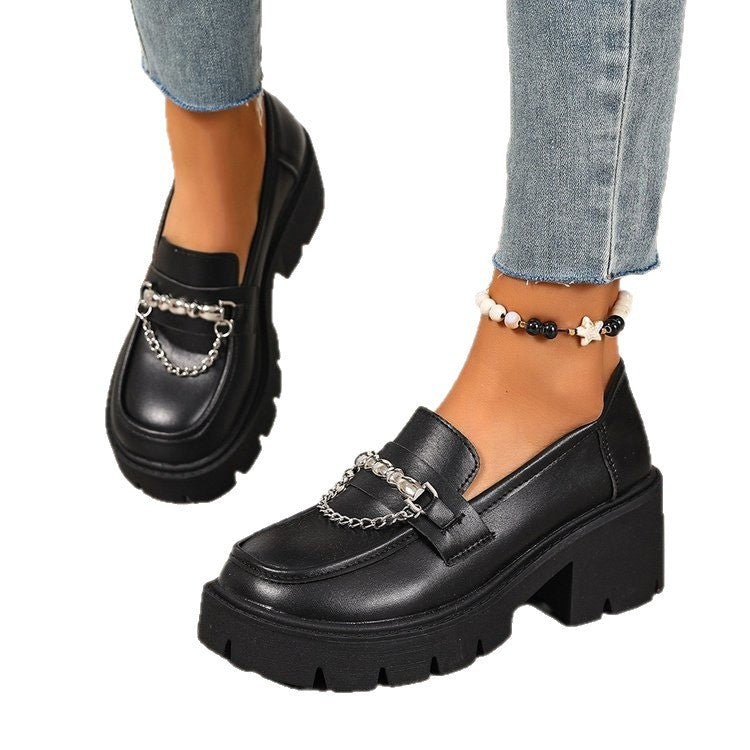 Damen elegante Chunky Loafer-Schuhe mit modischem Kettenakzent R&B