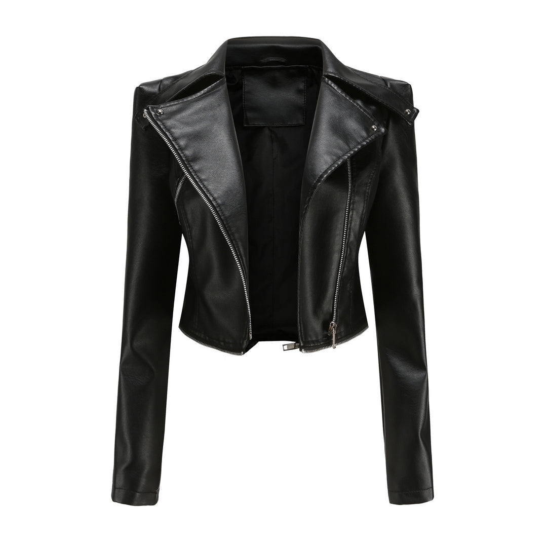 Damen stylische Bikerjacke mit asymmetrischem Reißverschluss und eingenähten Taschen R&B