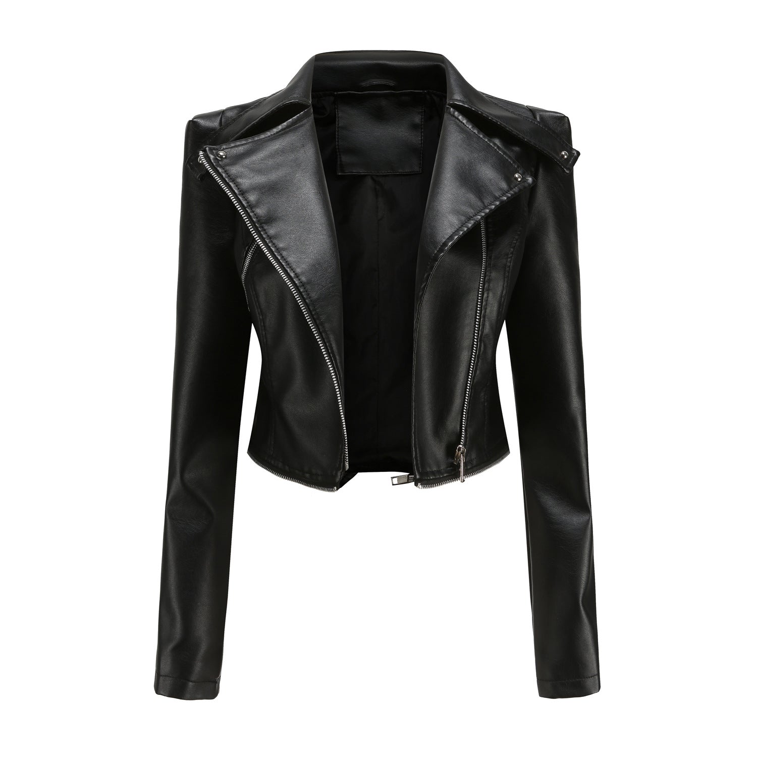 Damen stylische Bikerjacke mit asymmetrischem Reißverschluss und eingenähten Taschen