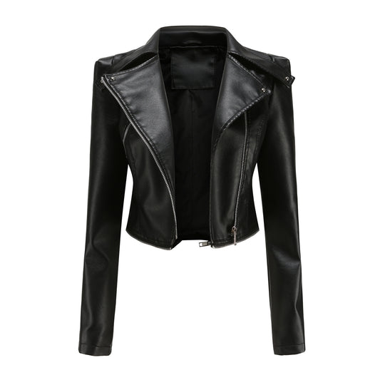 Damen stylische Bikerjacke mit asymmetrischem Reißverschluss und eingenähten Taschen R&B
