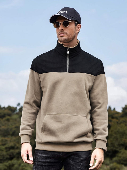 Herren funktionale Sweatjacke mit hochschließendem Kragen und praktischer Kängurutasche R&B