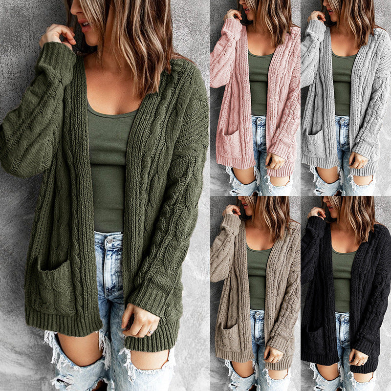Damen Strickjacke mit modernem Zopfmuster und praktischen Taschen R&B