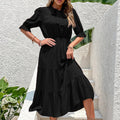 Damen Midikleid mit schickem Rüschensaum und elegantem Stehkragen