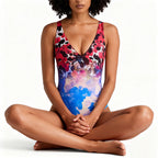 Damen moderner V-Ausschnitt Badeanzug mit floralem Design R&B