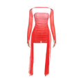 Damen Elegantes Langarmkleid mit raffiniertem Drapierungsdesign und transparenten Elementen R&B