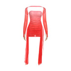 Damen Elegantes Langarmkleid mit raffiniertem Drapierungsdesign und transparenten Elementen R&B