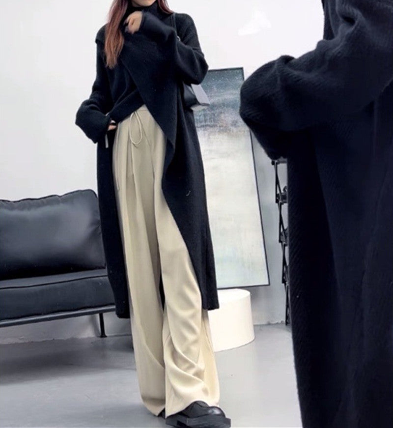 Damen Strickmantel mit hohem Kragen und asymmetrischem Schnitt R&B
