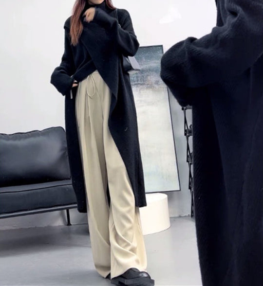 Damen Strickmantel mit hohem Kragen und asymmetrischem Schnitt R&B