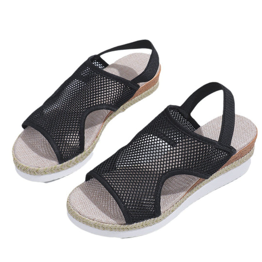 Damen Riemchen-Sandalen mit atmungsaktivem Netzmaterial und komfortabler Plateau-Sohle R&B