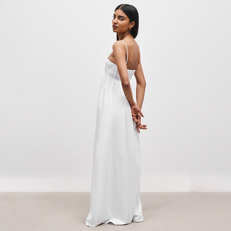 Damen Maxi-Kleid mit gerafftem Oberteil und seitlichen Taschen R&B