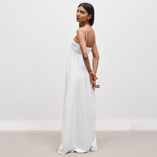 Damen Maxi-Kleid mit gerafftem Oberteil und seitlichen Taschen R&B