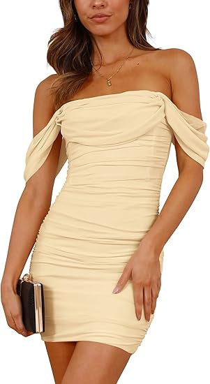 Damen figurbetontes Wickelkleid mit schulterfreiem Design R&B