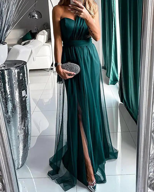 Damen Elegantes Abendkleid mit schulterfreiem Schnitt und hohem Beinschlitz R&B