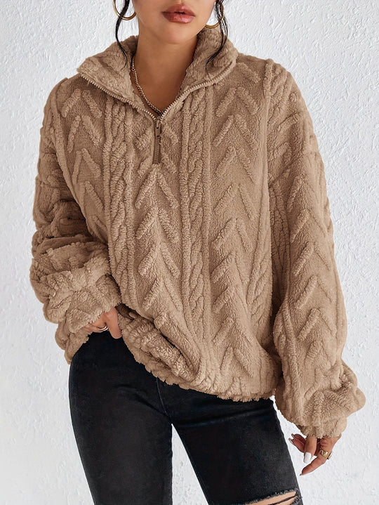Damen Flauschiger Oversized-Pullover mit Zipper und Rippstruktur R&B