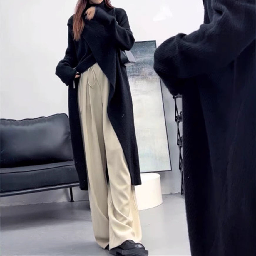 Damen Strickmantel mit hohem Kragen und asymmetrischem Schnitt R&B