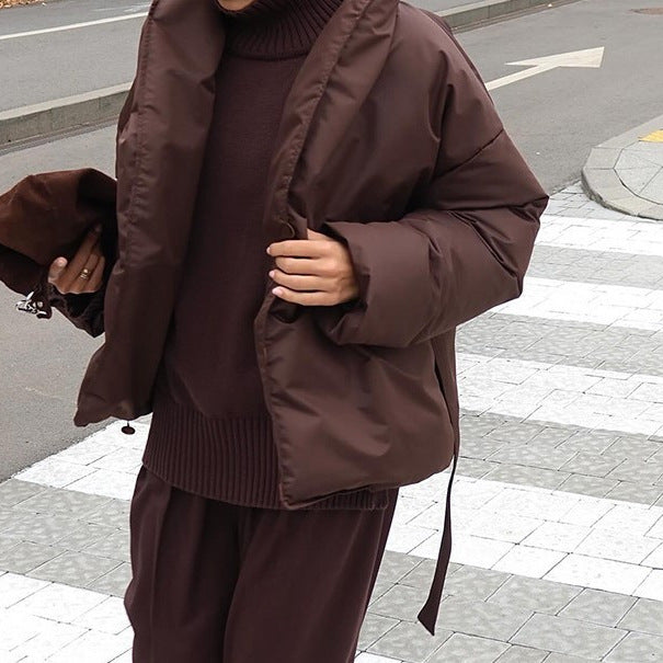 Damen Oversized Steppjacke mit Gürtel und hohem Kragen R&B