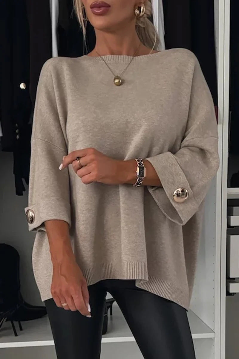 Damen Modischer Strickpullover mit eleganten Knopfdetails R&B