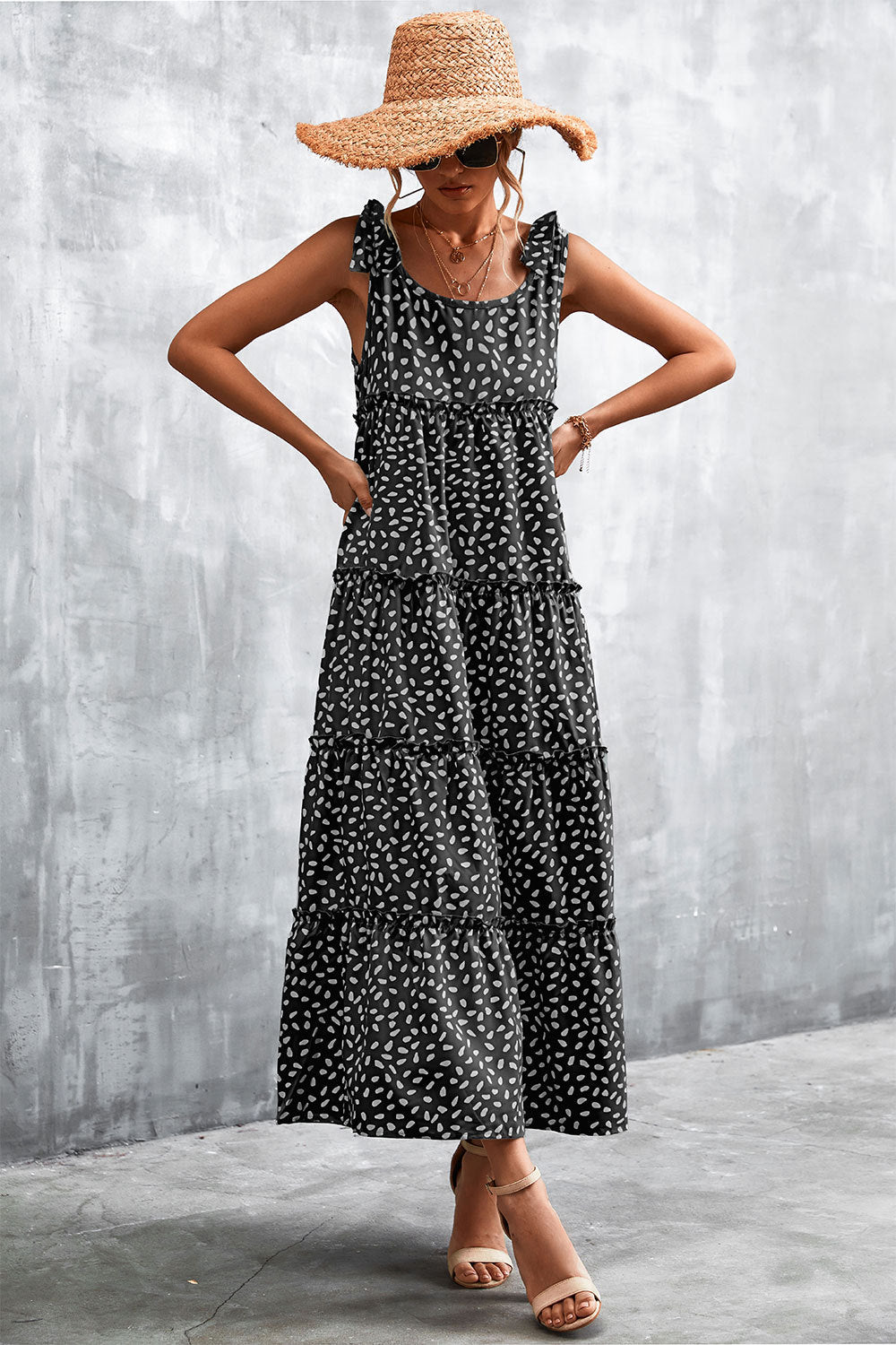 Damen Maxikleid mit verspieltem Volant und zartem Muster R&B