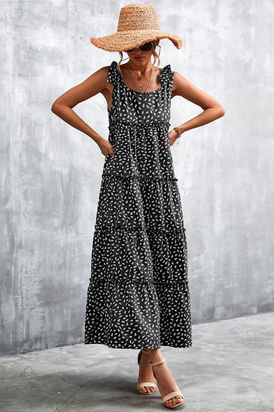 Damen Maxikleid mit verspieltem Volant und zartem Muster R&B