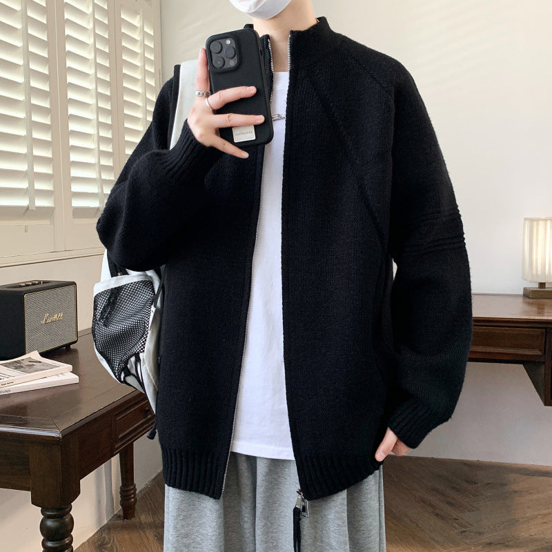 Herren Strickjacke mit hochgeschlossenem Kragen und Reißverschluss R&B