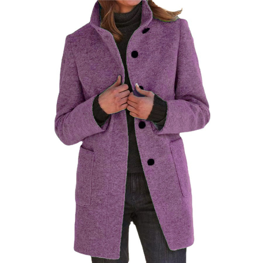Damen eleganter Wollmantel mit modernem Schnitt und praktischen Taschen R&B