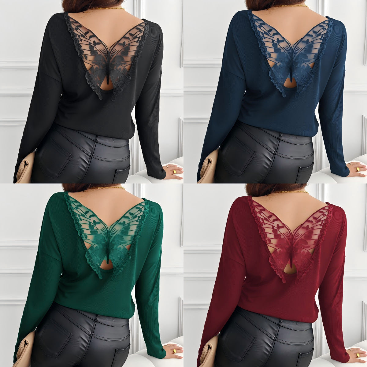 Damen Langarmshirt mit exklusivem Spitzen-Ausschnitt R&B