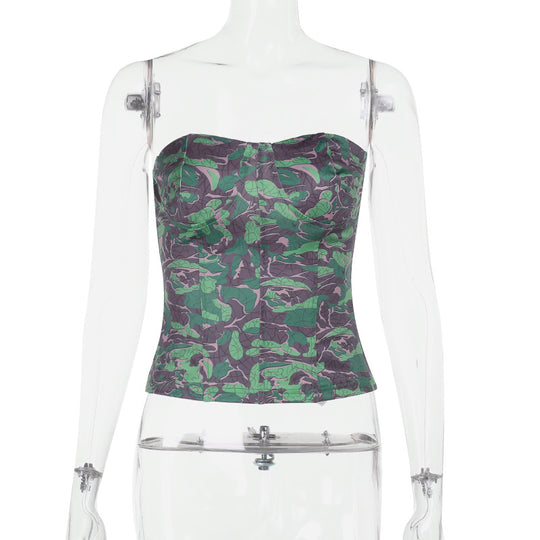 Damen schulterfreies Bustier-Top mit floralem Print und taillierter Silhouette R&B