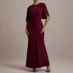 Damen Maxikleid mit eleganten Volantärmeln und taillierter Raffung R&B