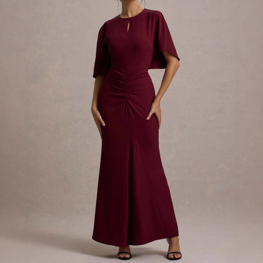 Damen Maxikleid mit eleganten Volantärmeln und taillierter Raffung R&B