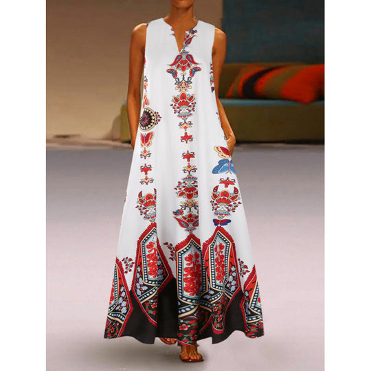 Damen Maxikleid mit elegantem floralem Design und seitlichen Taschen R&B