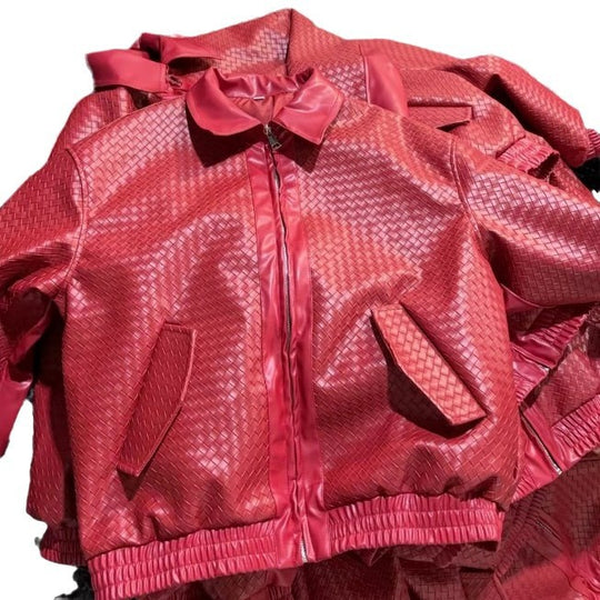 Damen modische Kunstleder-Bomberjacke mit strukturiertem Design und elastischem Bund R&B