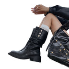 Damen Modische Stiefel mit gerafftem Schaft und dekorativen Knöpfen R&B