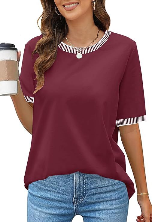 Damen Lässiges Kurzarm-Shirt mit Modischem Streifenkragen R&B