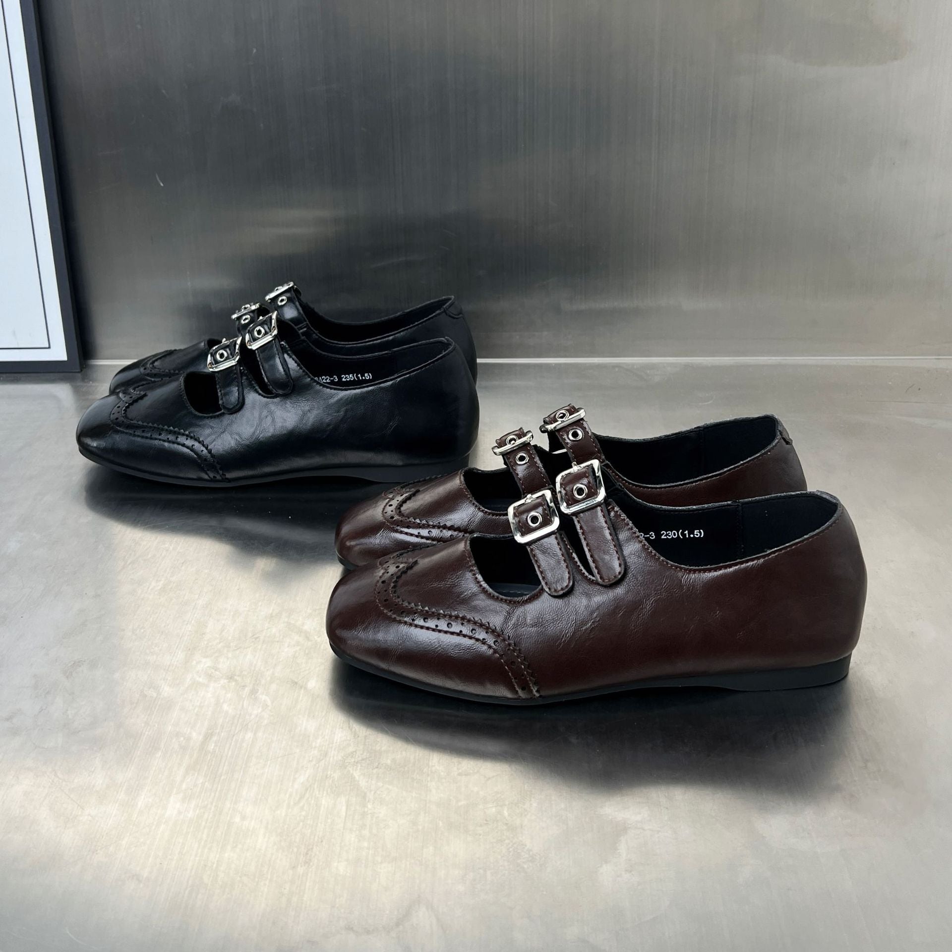 Damen elegante Ballerinas mit doppeltem Schnallenverschluss R&B