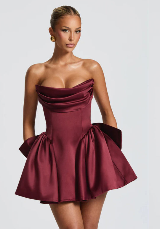 Damen Bandeau Cocktailkleid mit fließendem Rock und schwingendem Saum R&B
