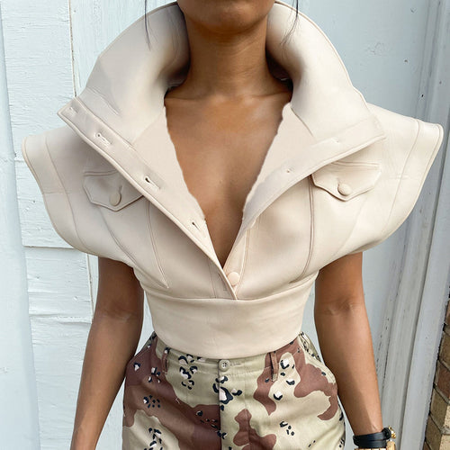 Damen Cropped Blazer mit oversized Kragen R&B
