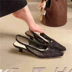 Damen Slingback-Pumps mit zartem Spitzen-Design und dekorativer Blumenapplikation R&B
