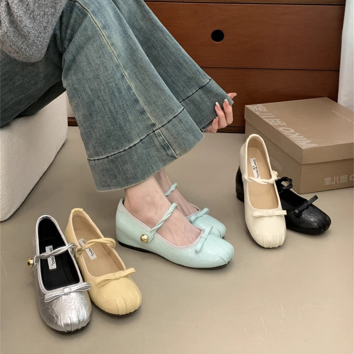 Damen elegante Ballerinas mit dekorativen Schleifen und komfortablem Fußbett R&B