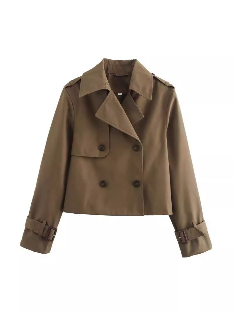 Damen cropped Trenchcoat mit doppelter Knopfleiste und verstellbaren Ärmeln R&B