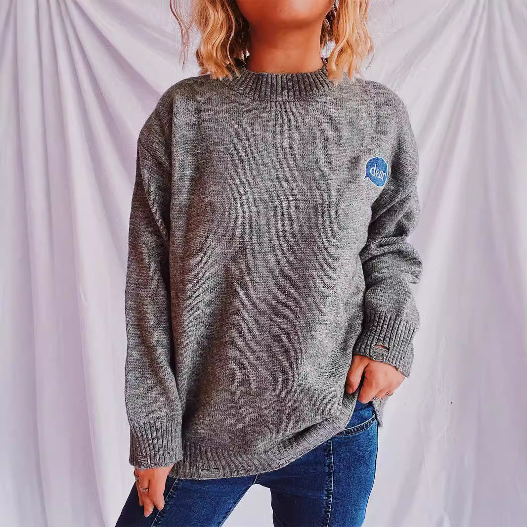 Damen pullover mit bunten Stickmotiven und lässigem Schnitt R&B