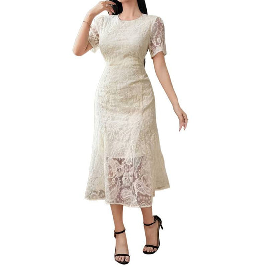 Damen Spitzenkleid mit transparenten Ärmeln und romantischen Details R&B