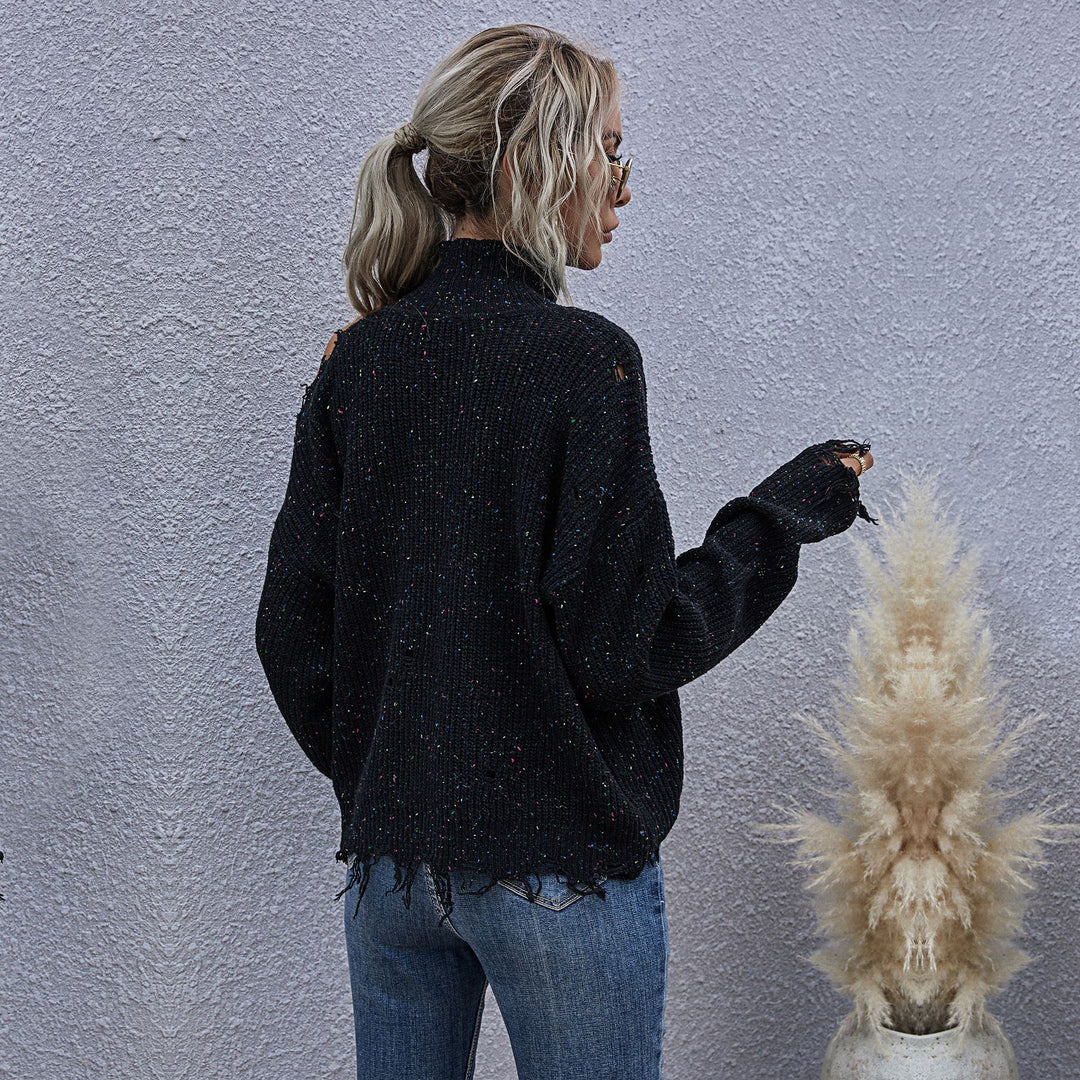 Damen Oversized Strickpullover mit Schulterfreies Design R&B