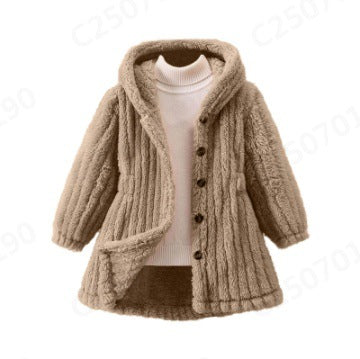 Damen Kuschelige Teddyjacke mit Kapuze und Knopfverschluss R&B